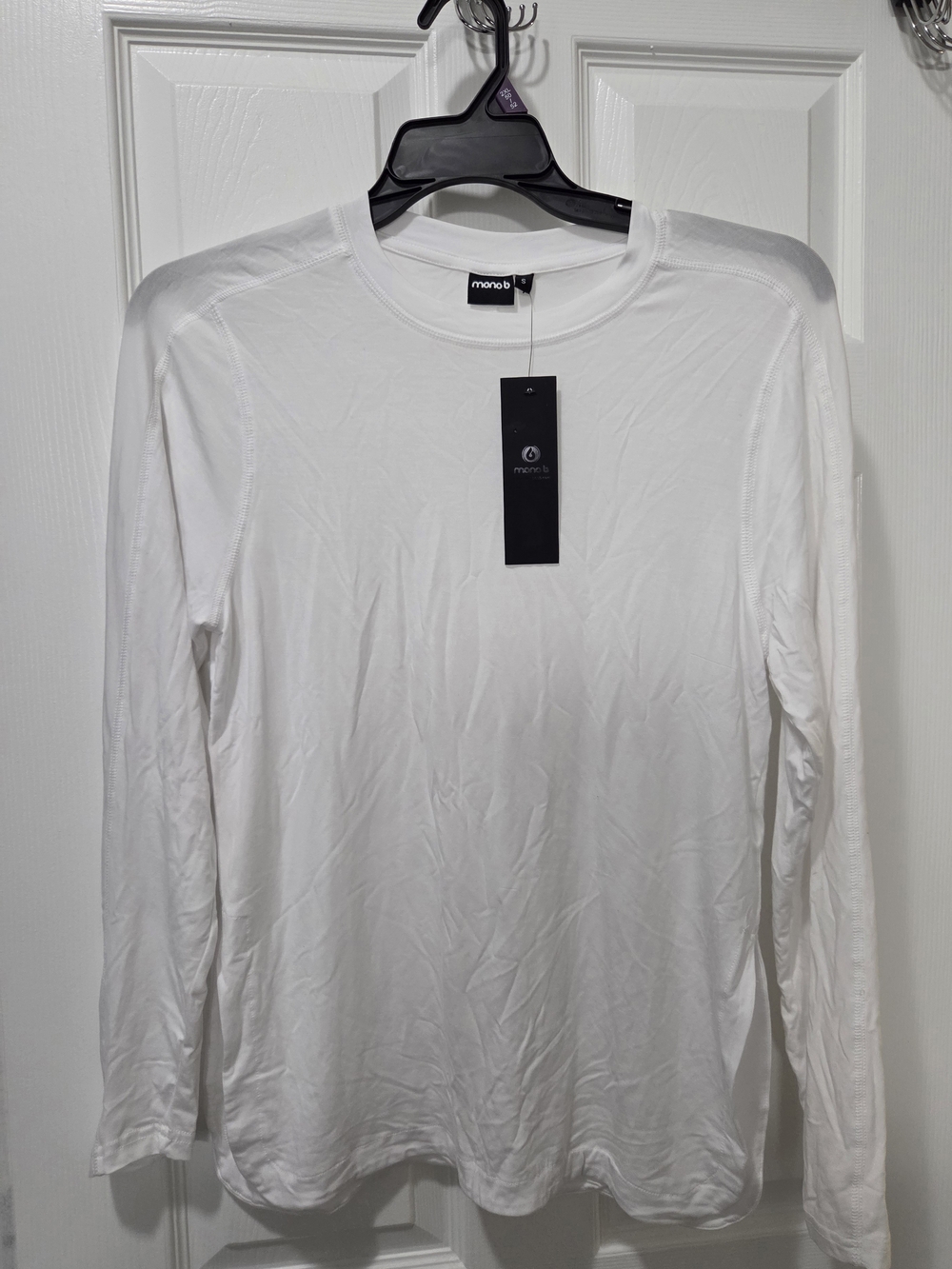 Mono B White Long Sleeve Crew Neck Top